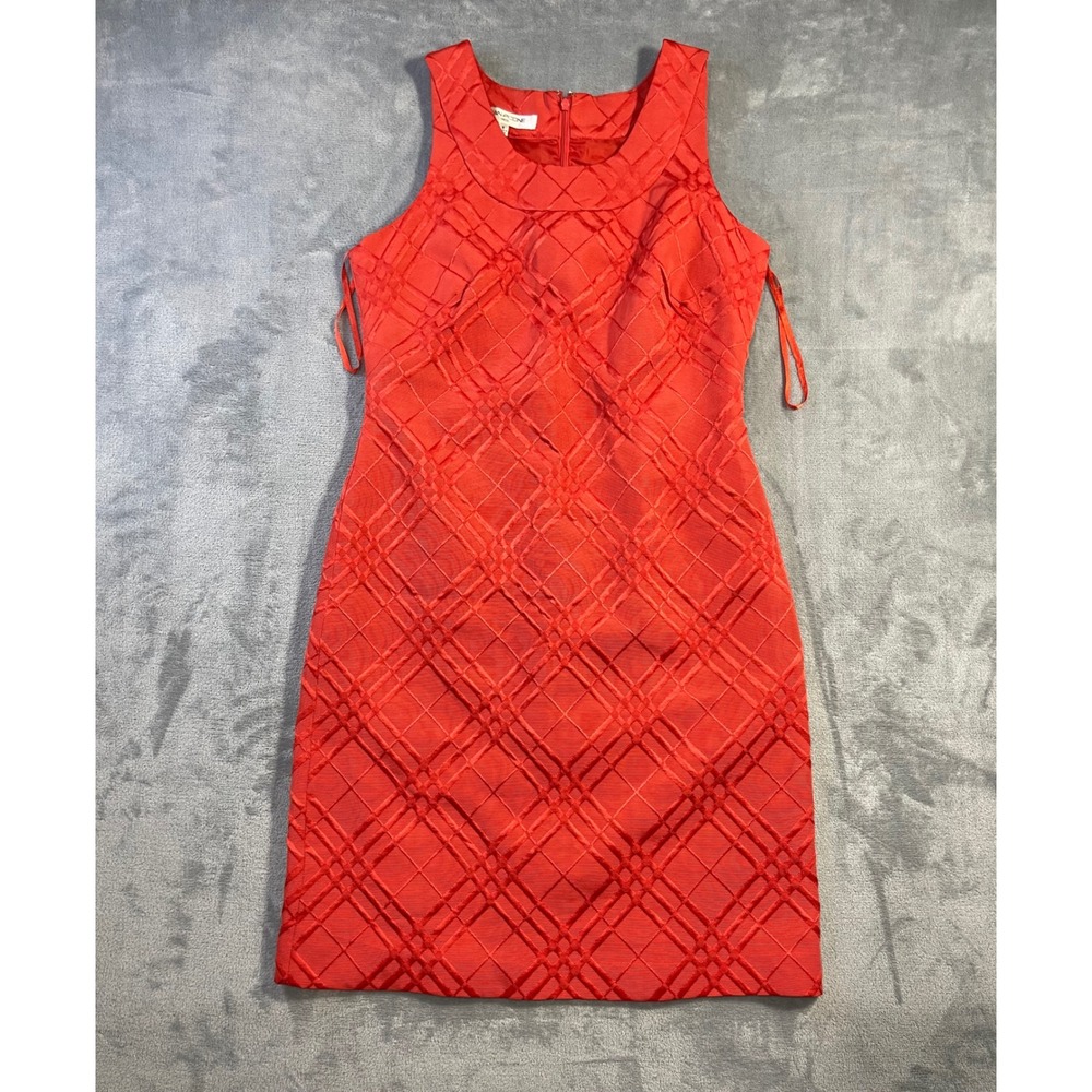 Evan-Picone Women Textured Sheath Dress 8 Orange Sleeveless Lattice